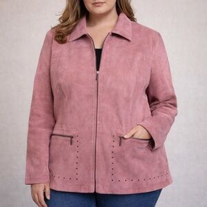 Pink suede cowgirl leather zip  up jacket 1X